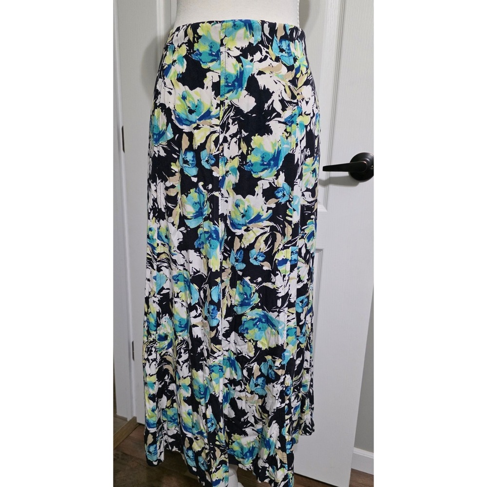 CJ Banks Floral Maxi Skirt Women 14W Blue White Green Casual Flowy Office Work
